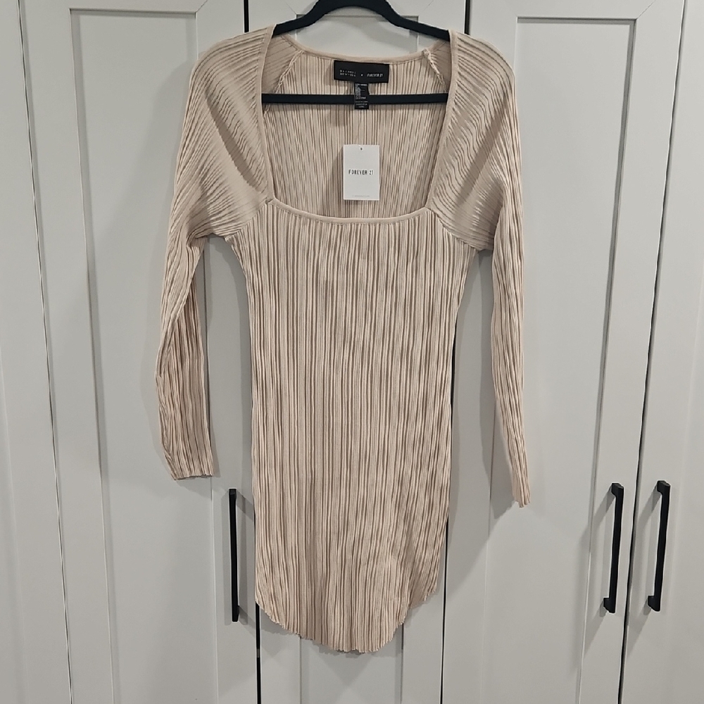 Barneys New York Colab With Forever 21 Cream Ribbed Bando Type Dress